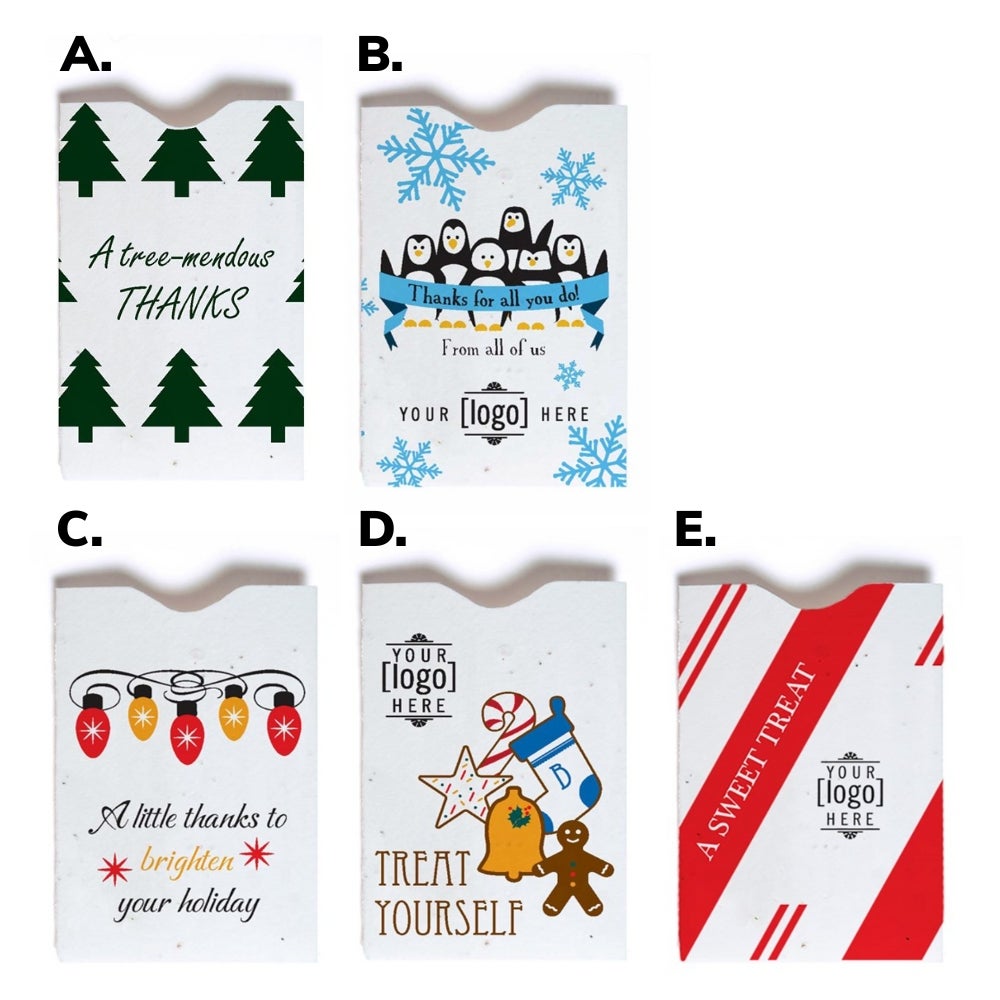 USA Made Seed Paper Custom Holiday Gift Card Sleeve Options