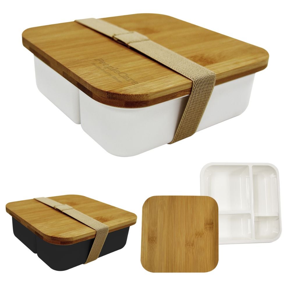 Square Compartment Bento Lunch Box with Bamboo Lid