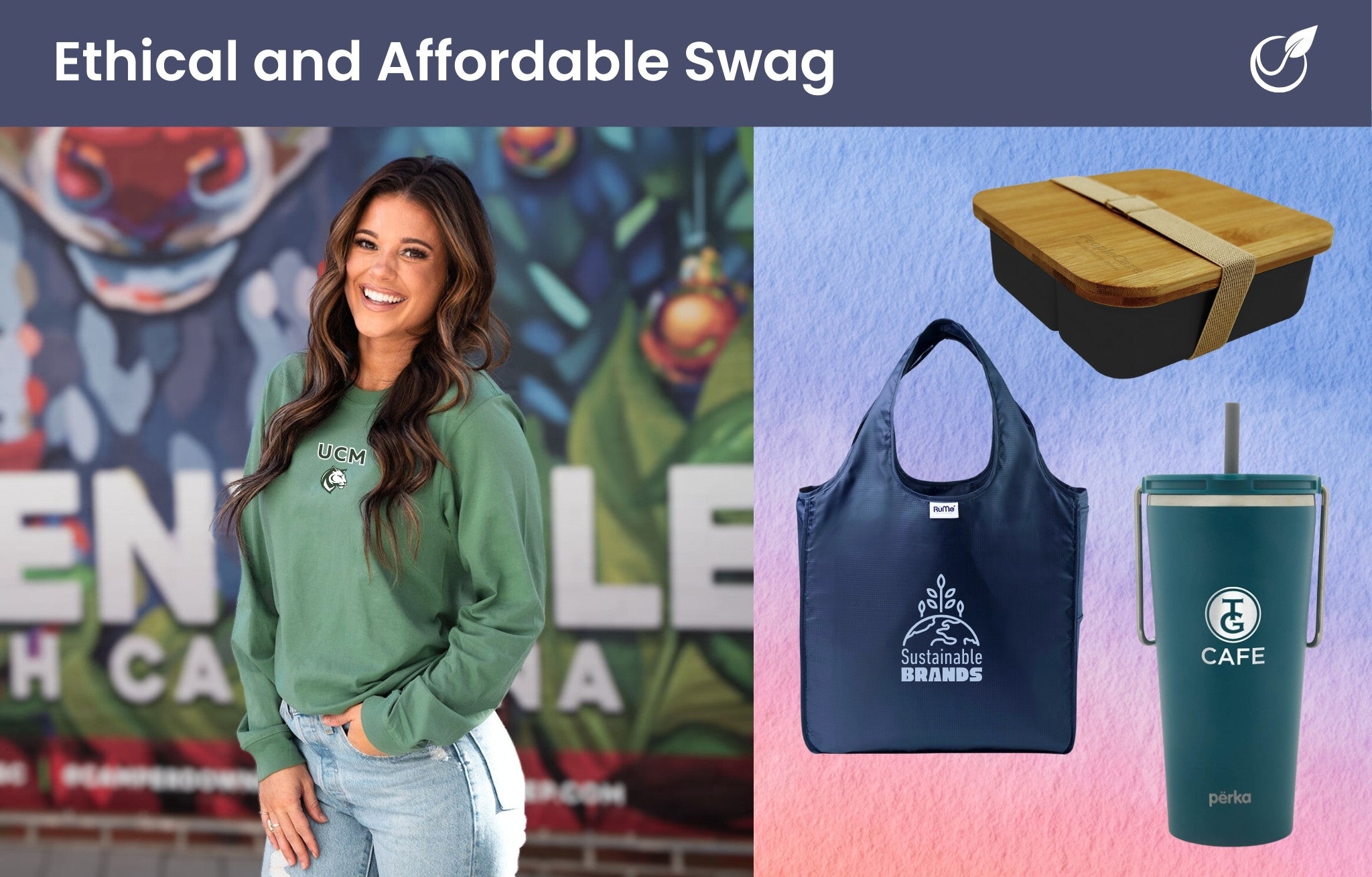 Ethical and affordable swag - organic long sleeve t-shirt, recycled tote bag, bento lunch box, recycled travel mug