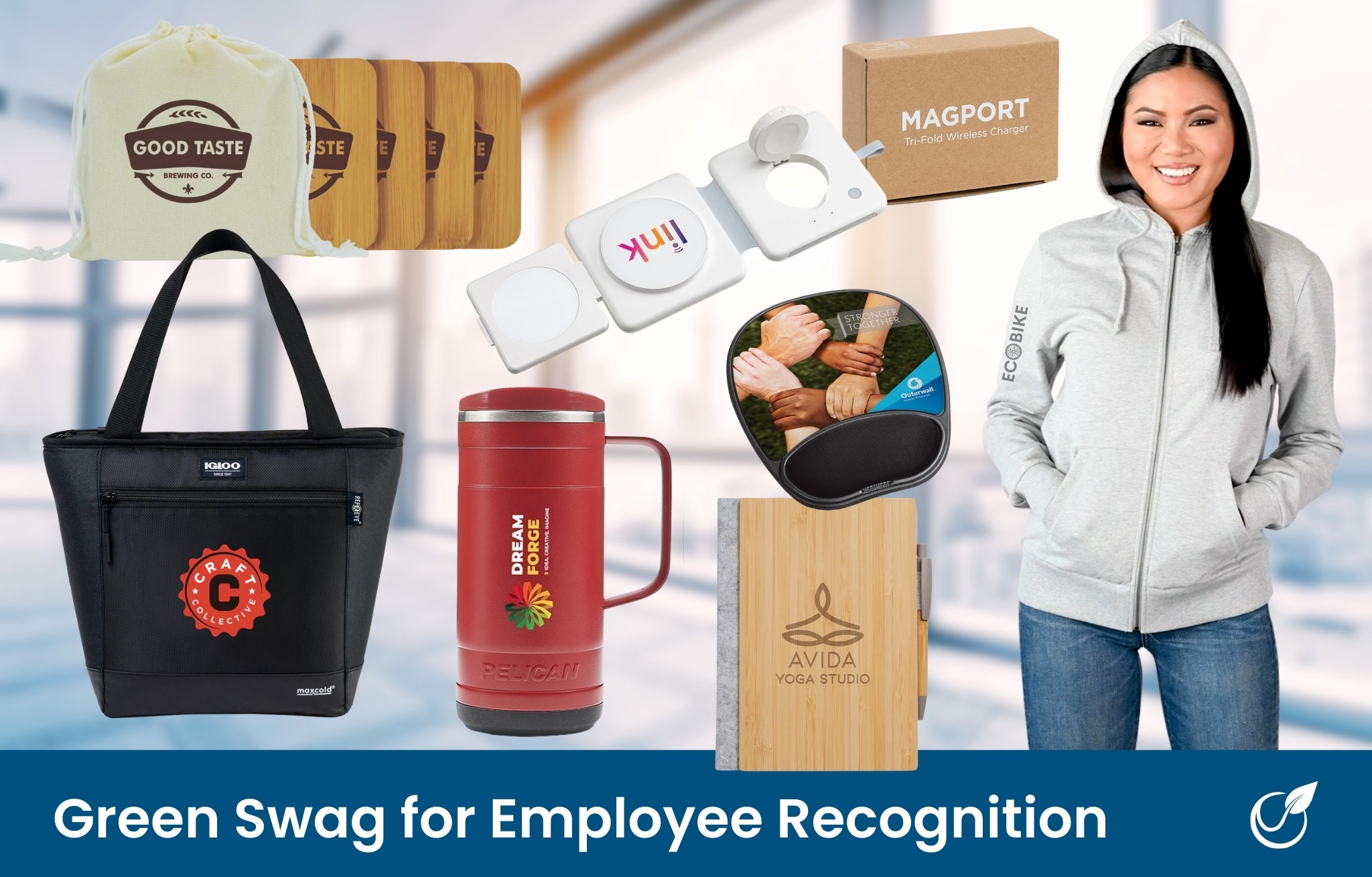 Employee appreciation gifts - mousepad, coaster set, cooler bag, hoodie, notebook and pen set, insulated mug, charging pad