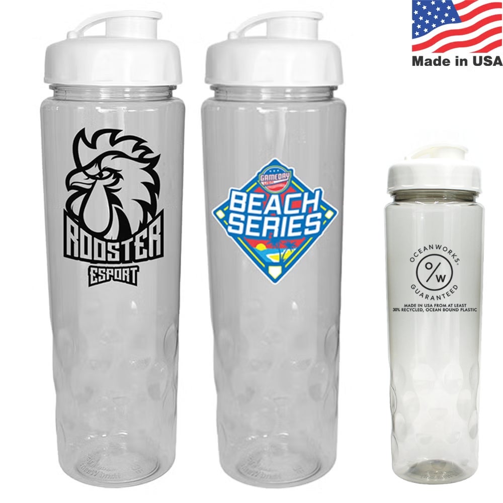 USA Made Recycled OceanWorks Clear Flip Top Water Bottle