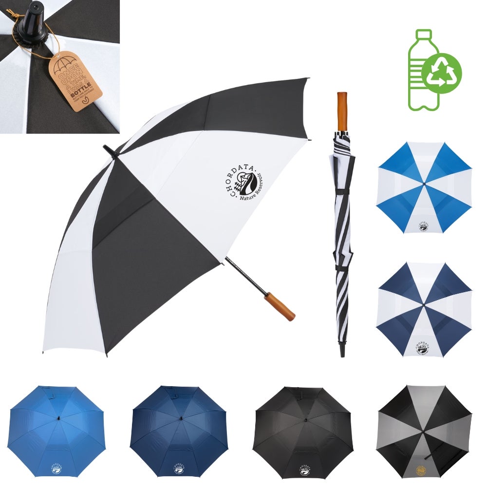 58 inch Recycled Golf Umbrella with FSC Wood Handle