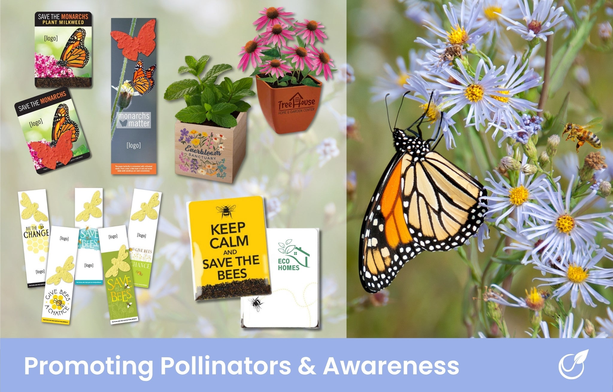 Seeded promotional products for pollinators - seed packets, planter kits, bookmarks