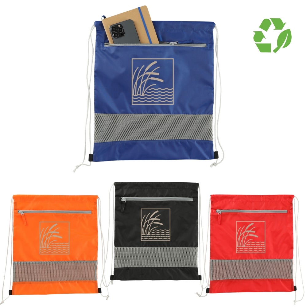 Recycled Zippered Pocket Drawstring Bag