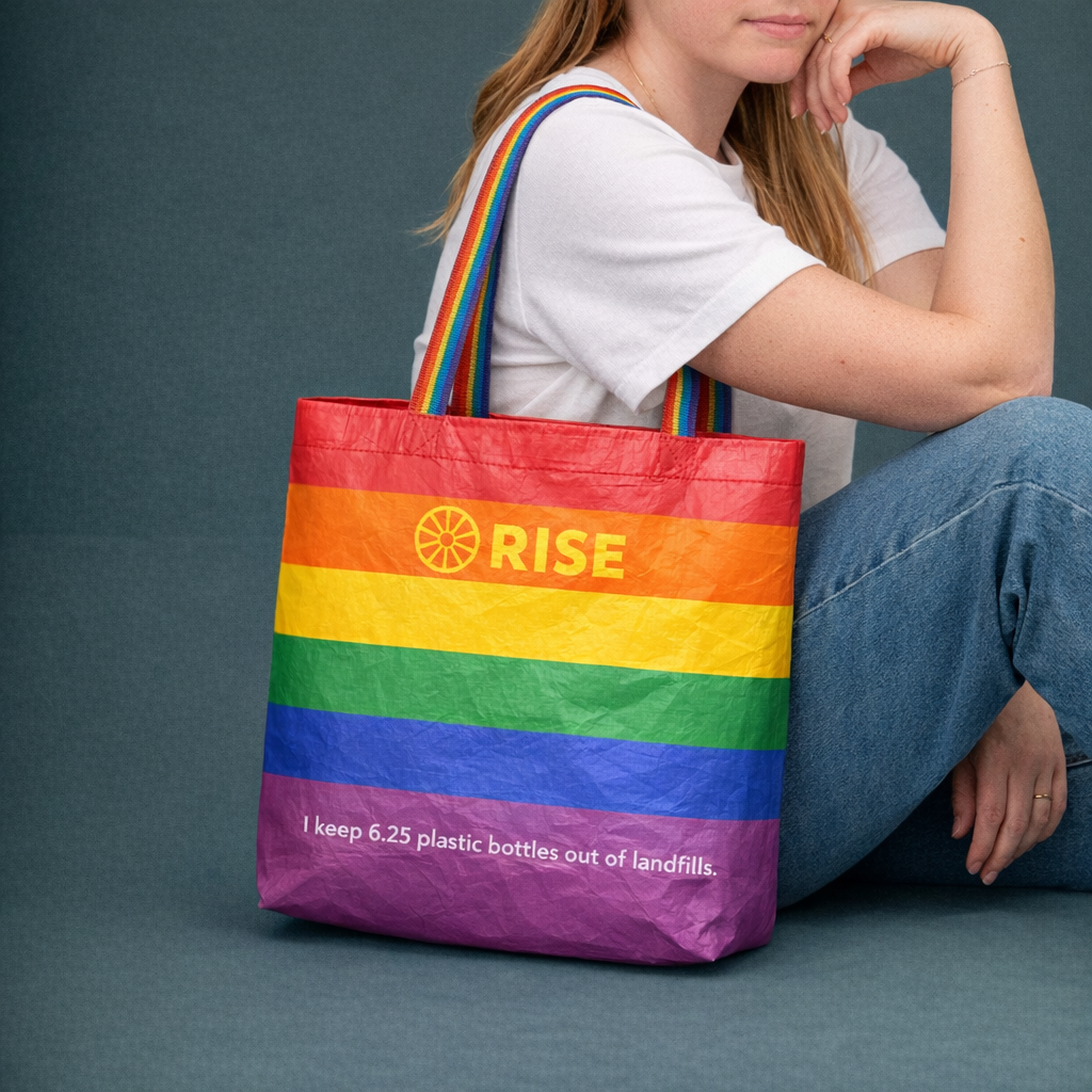 Rainbow Recycled Laminated Shopping Tote Bag | 16x15x5