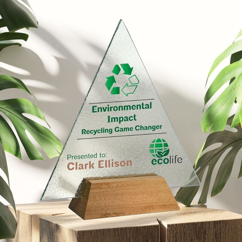 Triangle Recycled Glass Bamboo Base Award | 7.5"