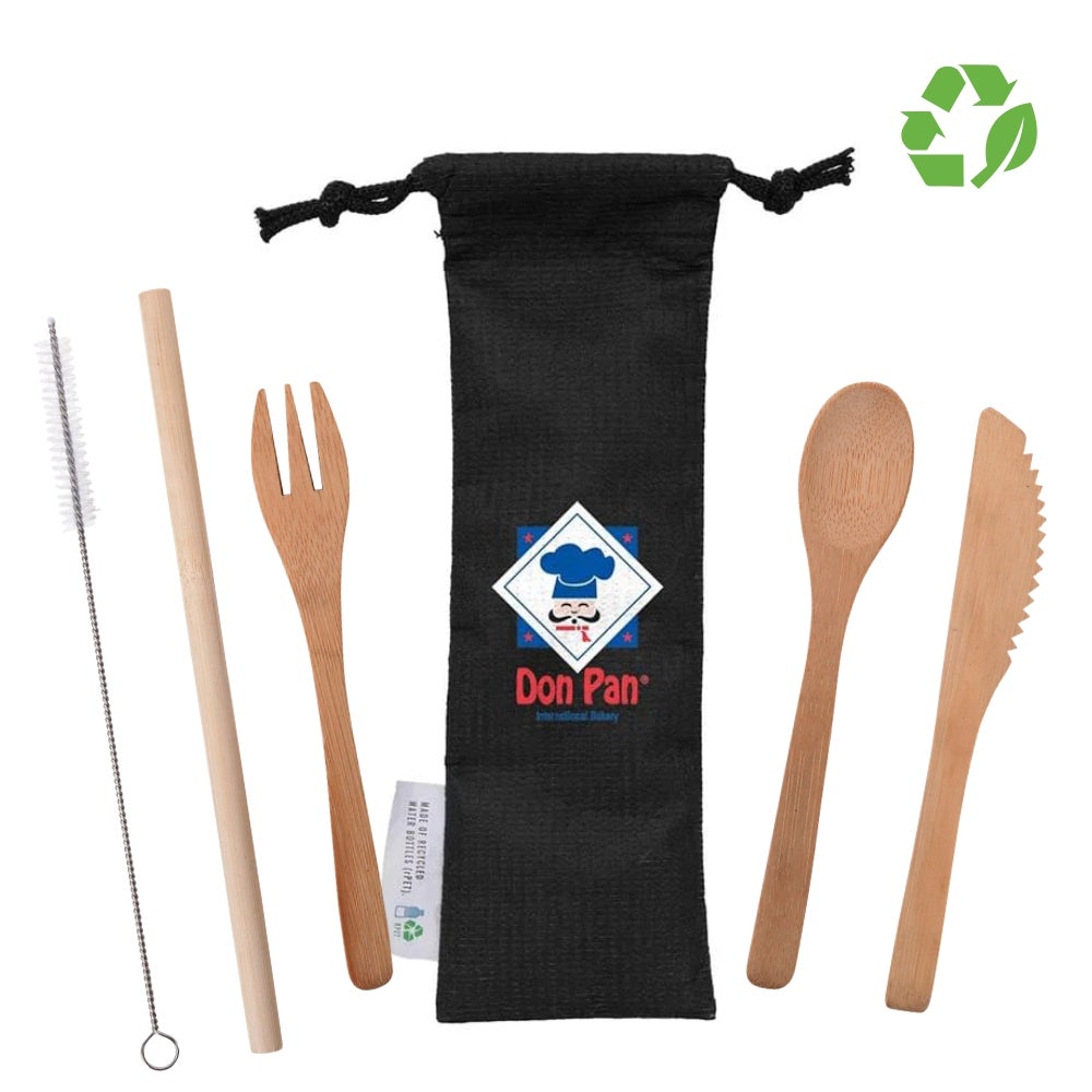 Bamboo Utensil and Straw Set in RPET Pouch
