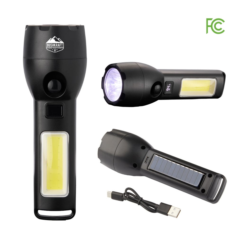 Solar Powered Rechargeable COB Flashlight | 130 Lumens