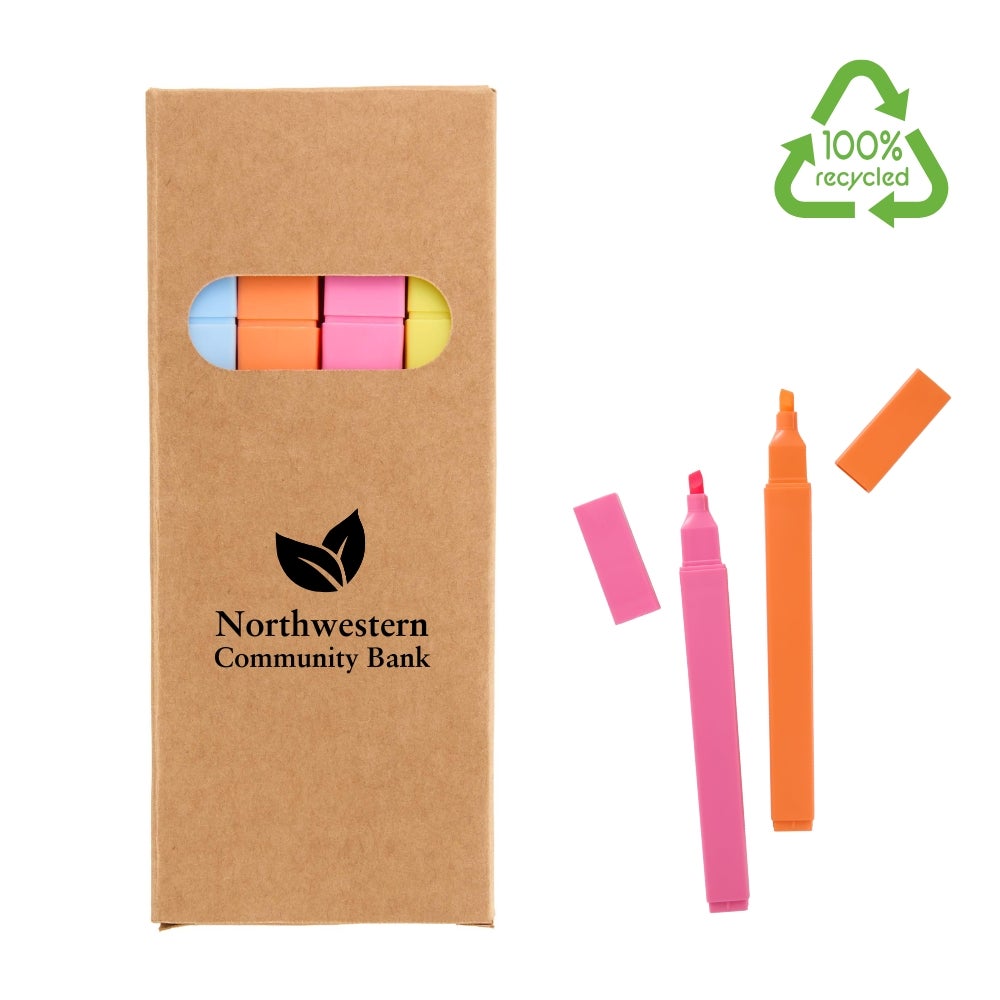 4-Piece Square Recycled Highlighter Set