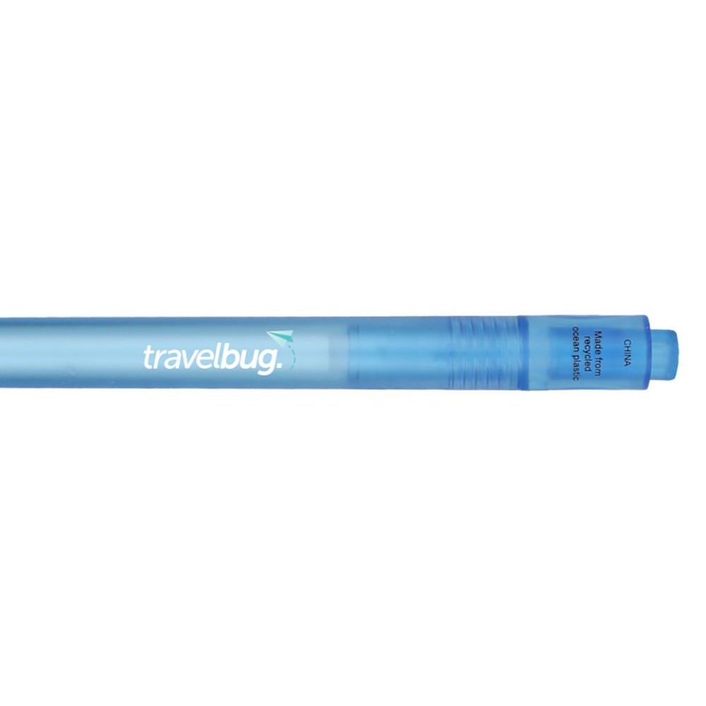 Recycled Ocean Plastic Clicker Gel Pen Closeup Eco Language