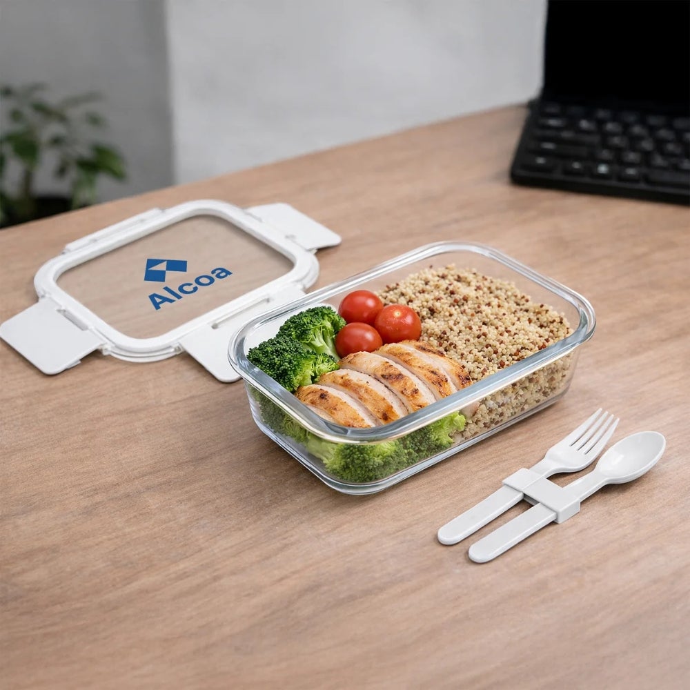 Custom Glass Lunch Box Set with Utensils Lifestyle