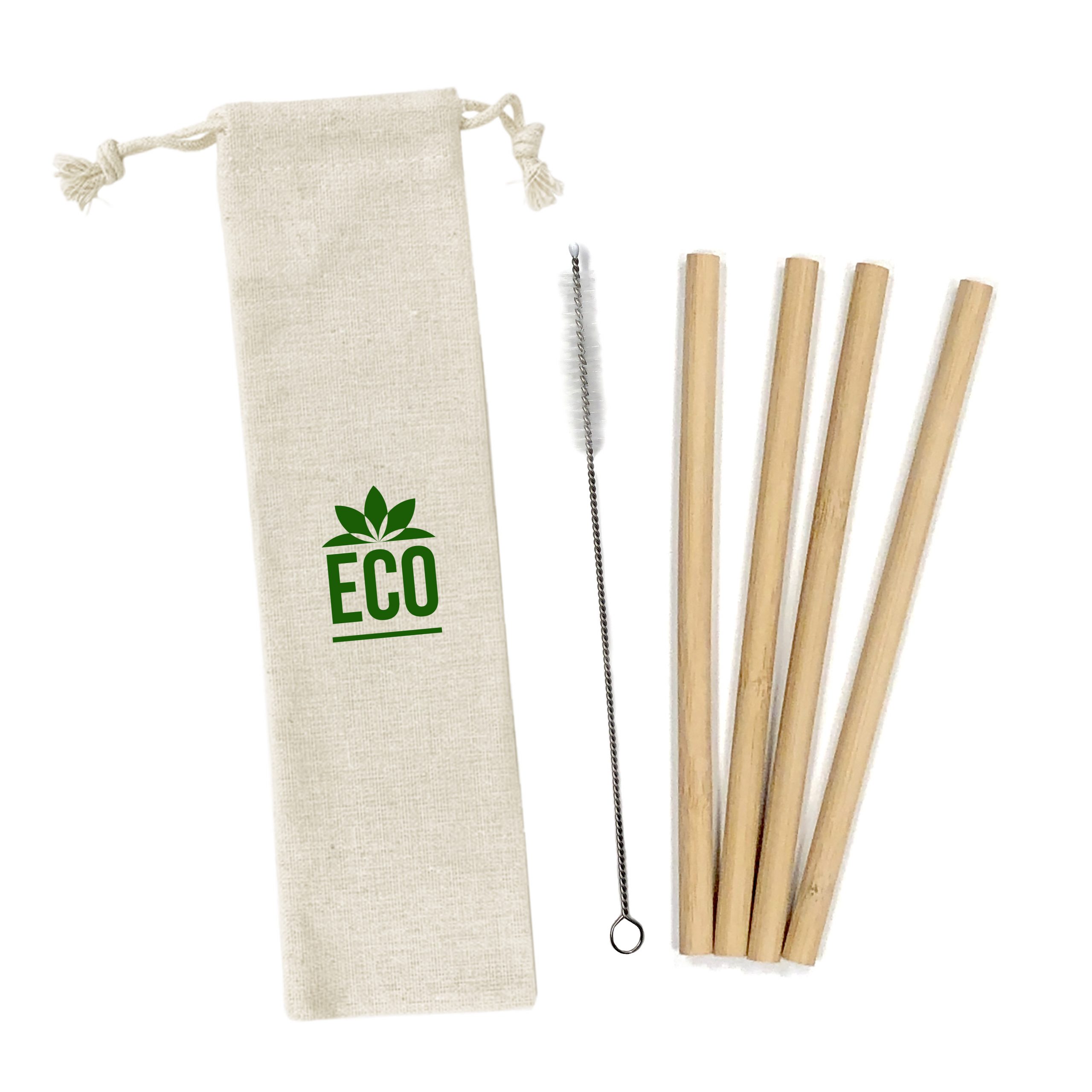 Four Piece Bamboo Straw Set in Custom Pouch
