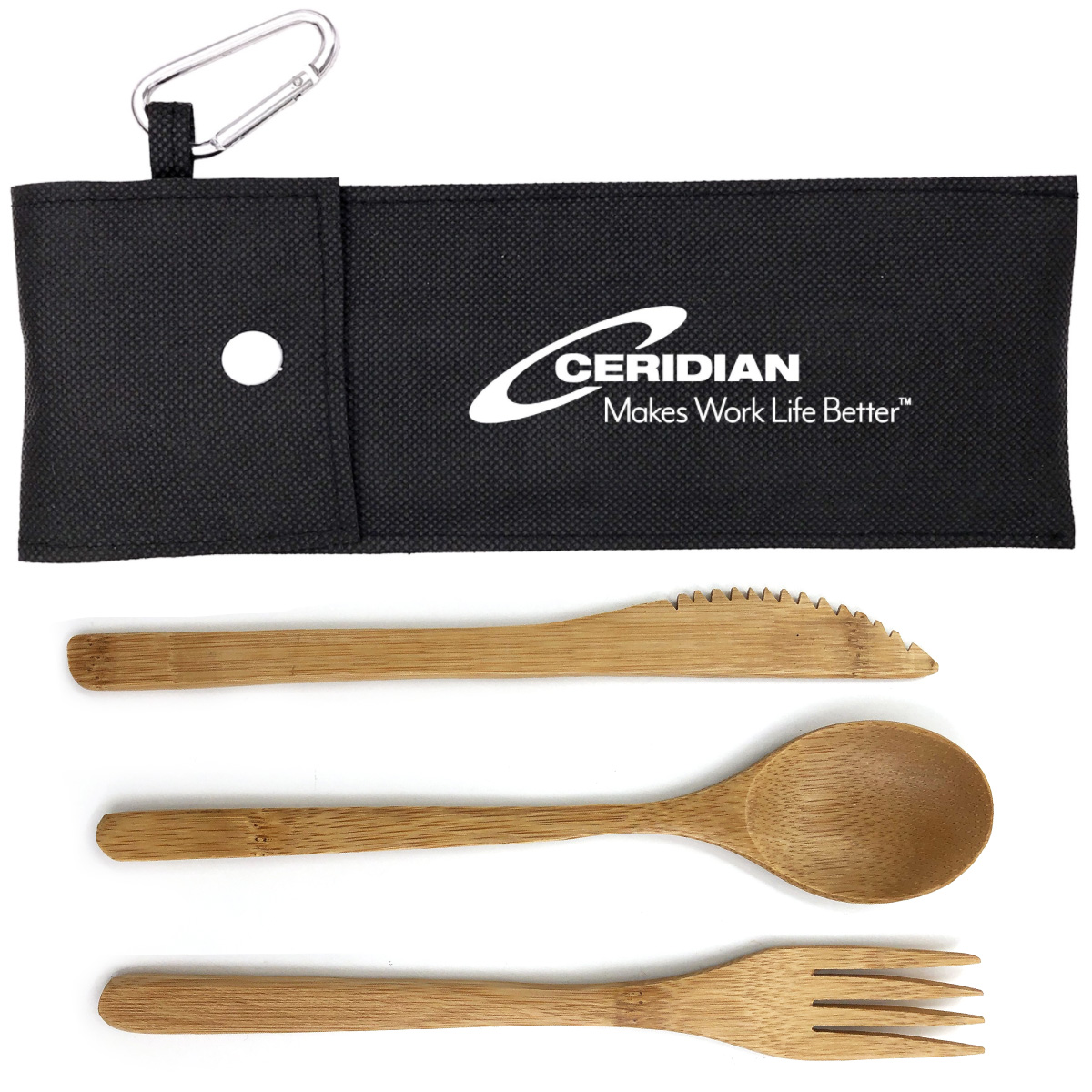 Bamboo Utensils Set | Custom Pouch with Carabiner