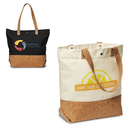 Cotton Canvas & Cork Shopper Tote |12 oz | Reusable | 16x14x6