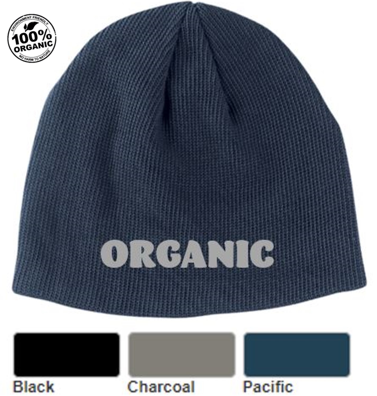 Certified organic cotton embroidered beanie hat