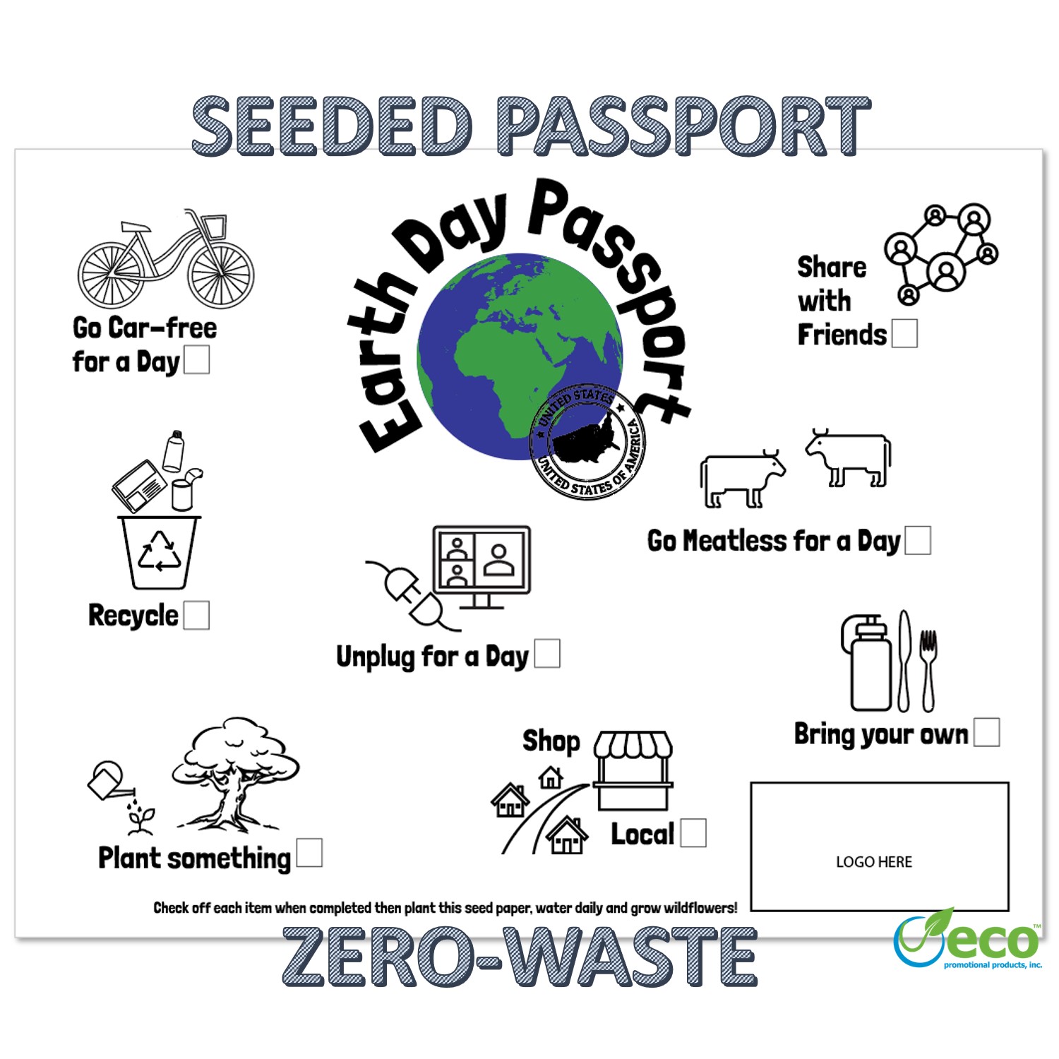 Eco Exclusive Earth Day Seeded Waste-Free Passport | 8x11 | USA Made