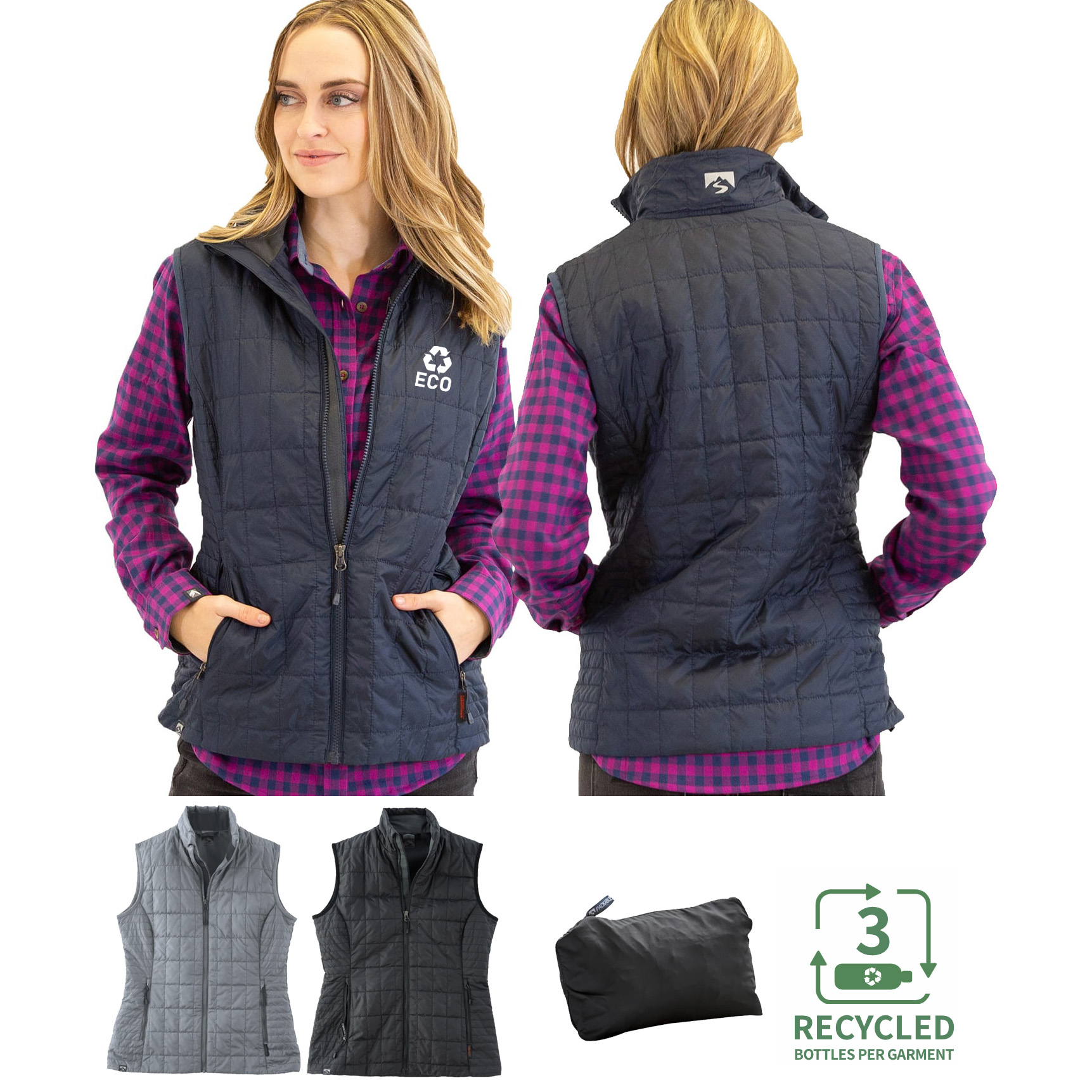Womens eco insulated travel pack embroidered vest