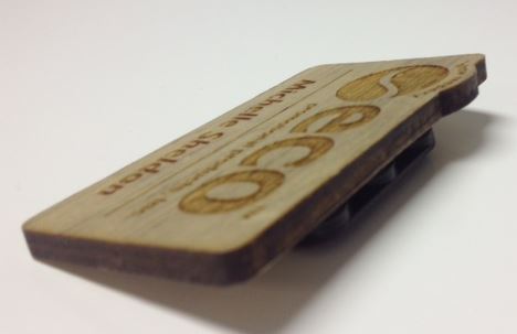Laser engraved recycled wood name badge