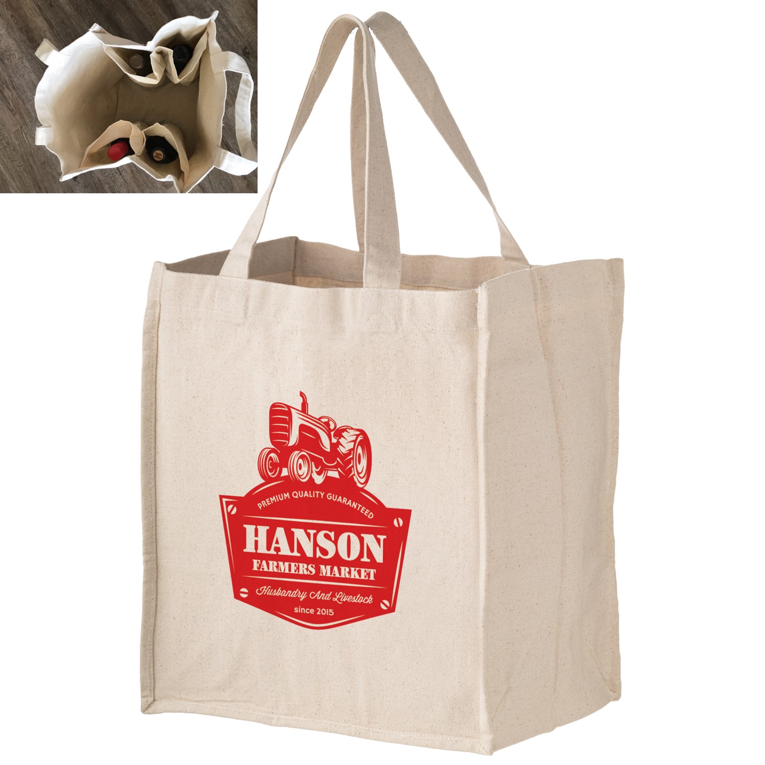 Custom Heavyweight Eco Cotton Grocery Bag with Bottle Pockets 