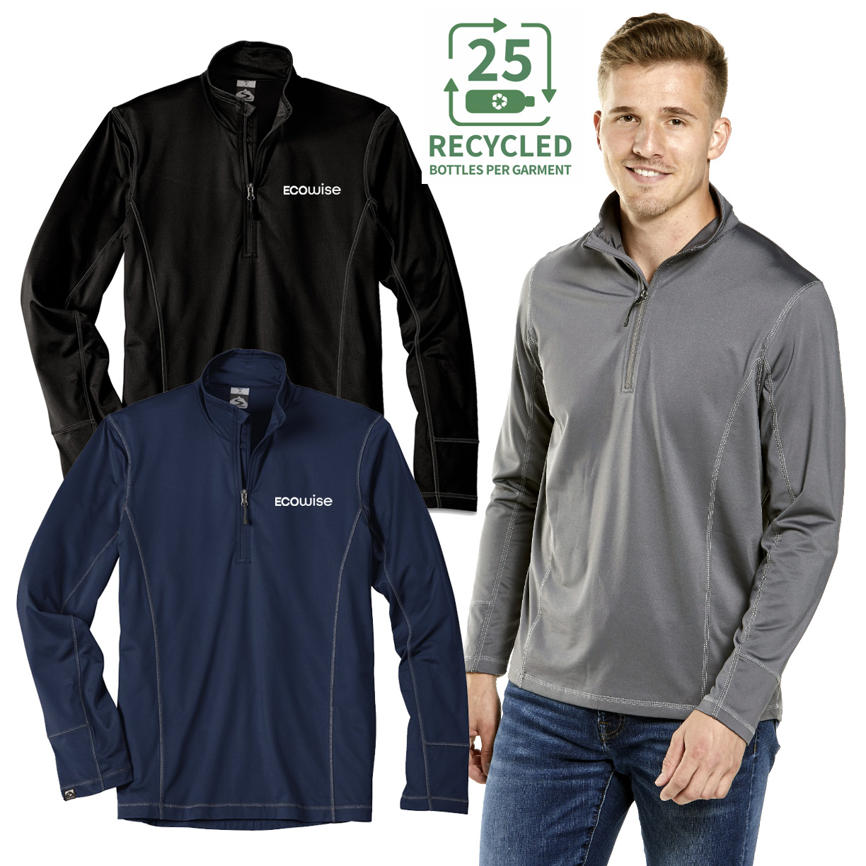 Recycled Quarter Zip Stretch Fleece Pullover with Embroidery