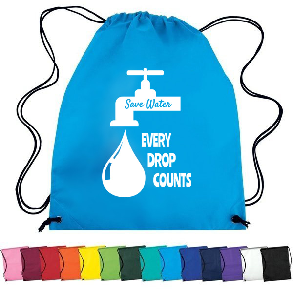 Non woven custom drawstring cinch backpack save water promo