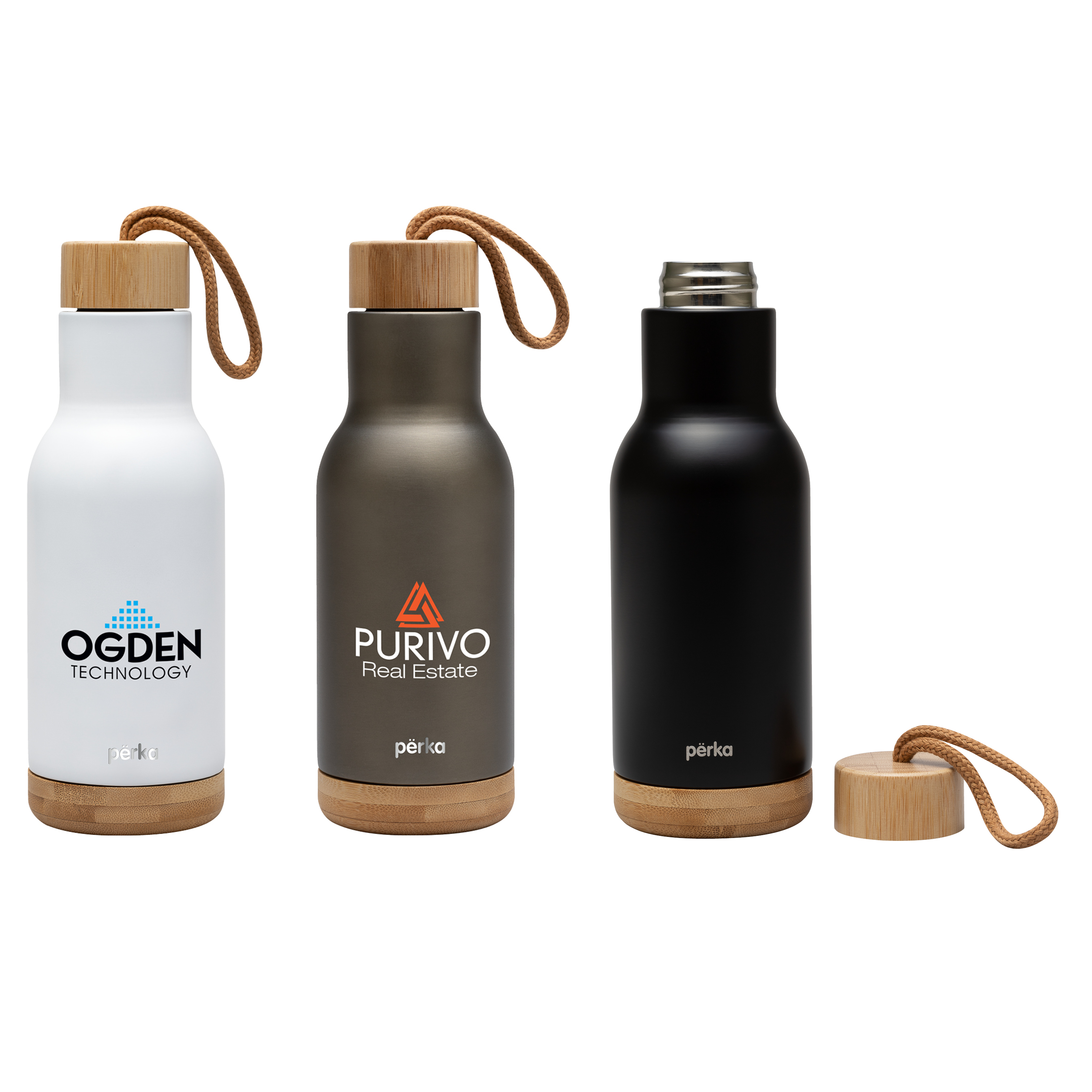 Perka® Stainless Steel Bottle with Bamboo Lid | 17 oz