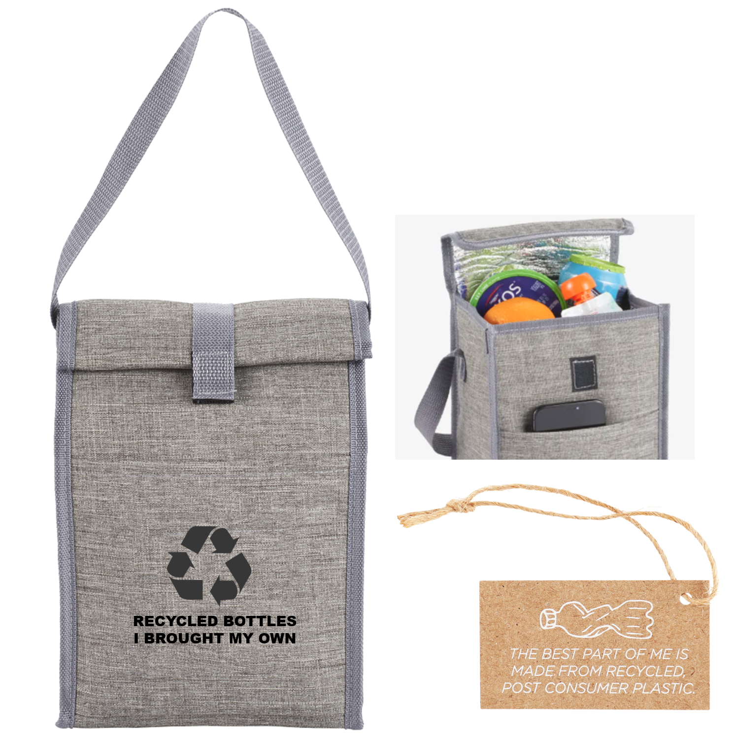 Recycled post consumer water bottle lunch bag