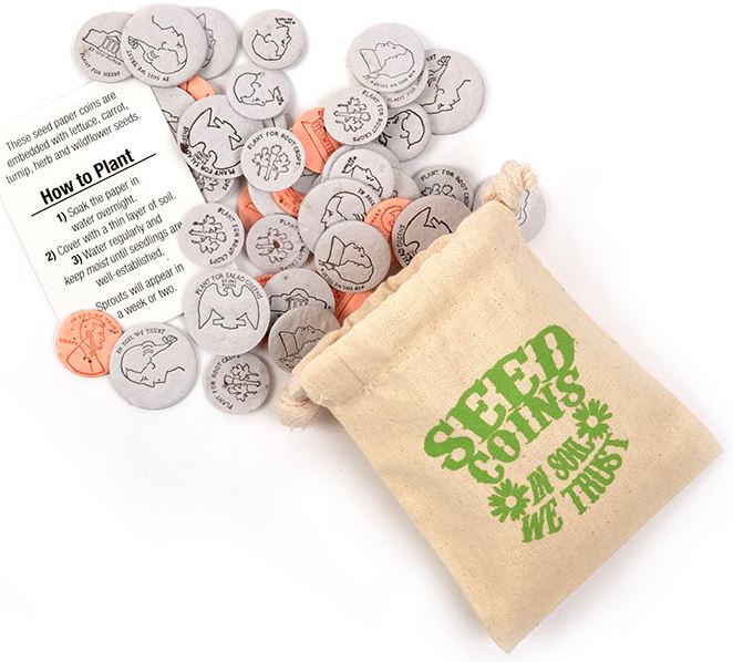 Seeded Recycled Plantable Coins in Cotton Pouch - USA Made