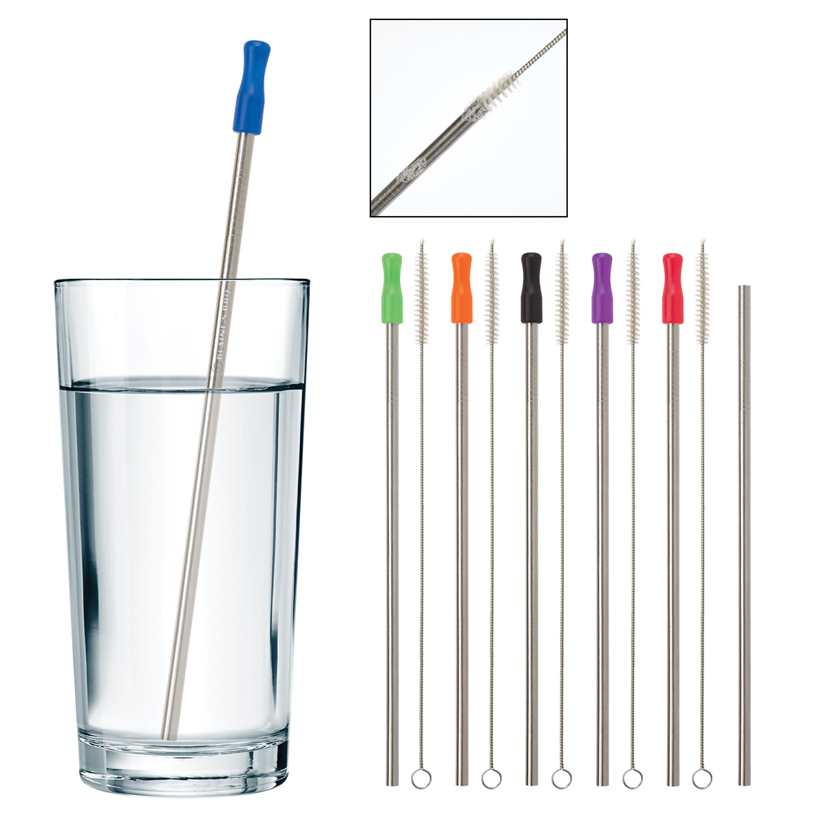 Stainless Steel Straw Set | Silicone Tip | Cleaning Brush