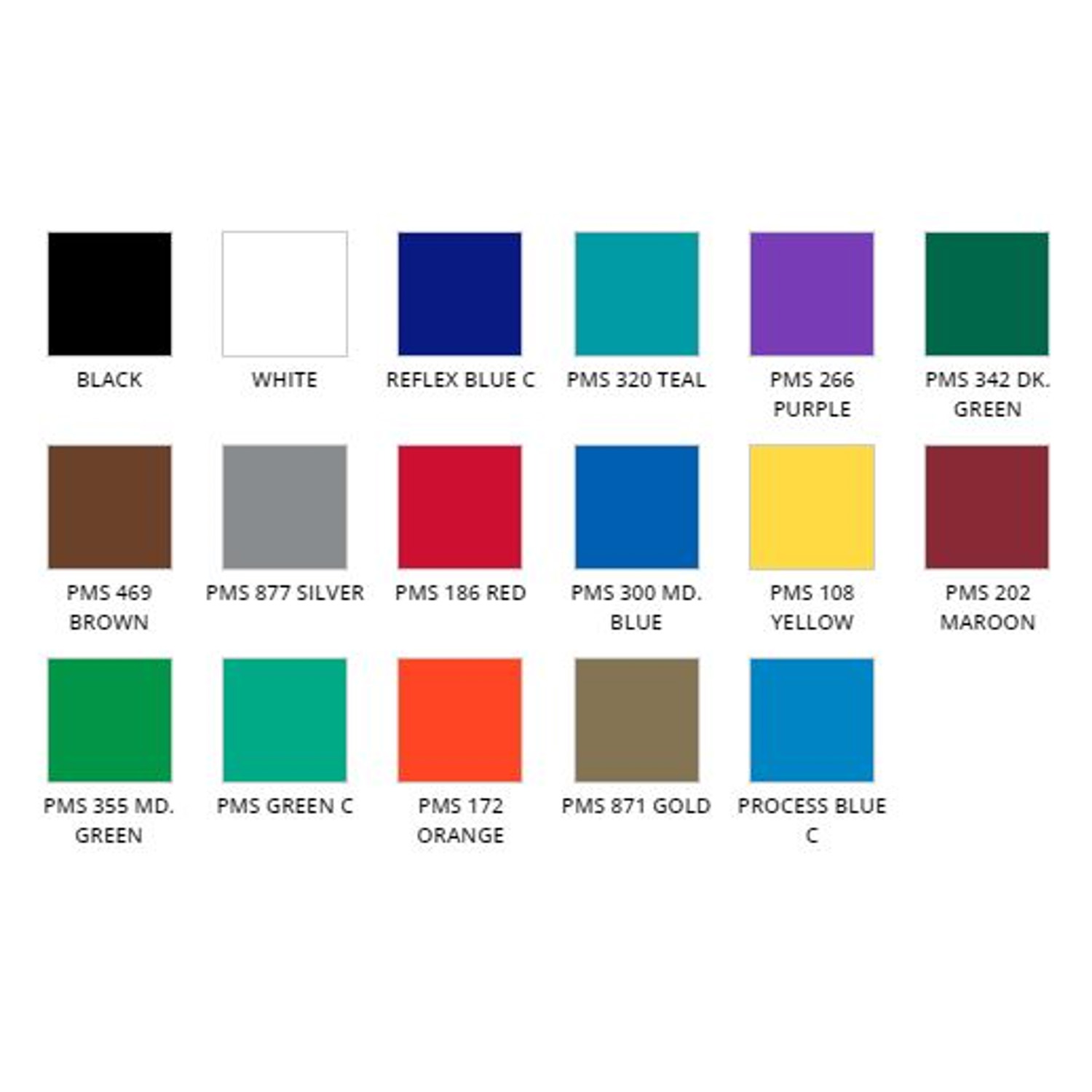 Standard imprint color choices
