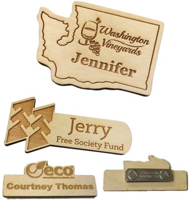 USA Made etched custom shape name badges custom name badges wood name badges eco friendly badges