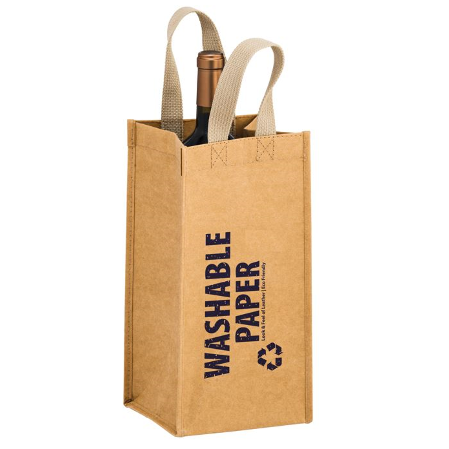 WASHABLE KRAFT PAPER WINE TOTE BAG - 1 BOTTLE