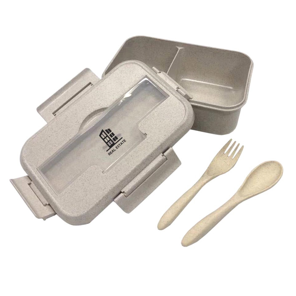Custom wheat straw bento box with utensils