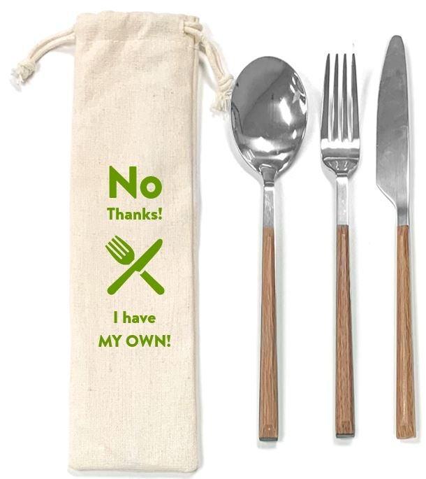 Stainless Utensil Set In Reusable Cotton Pouch