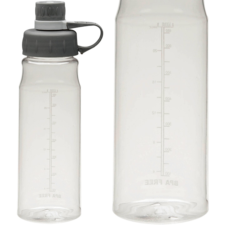 Clear Water Bottle with Measurement Scale on Back