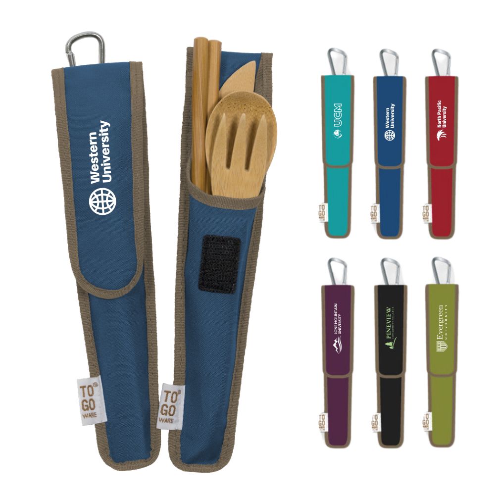 reusable utensil set with custom imprinted pouch in various colors