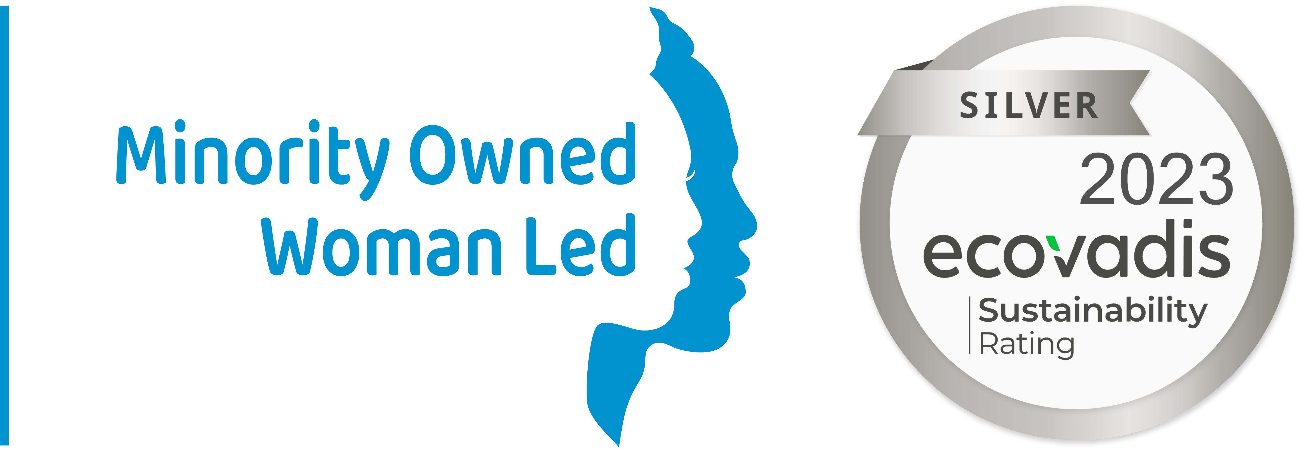 minority owned, women led and ecovadis silver icon