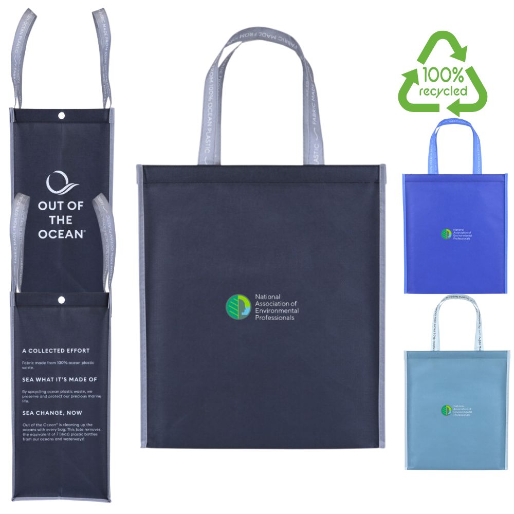 recycled ocean plastic tote bag with Click N’ Stay feature