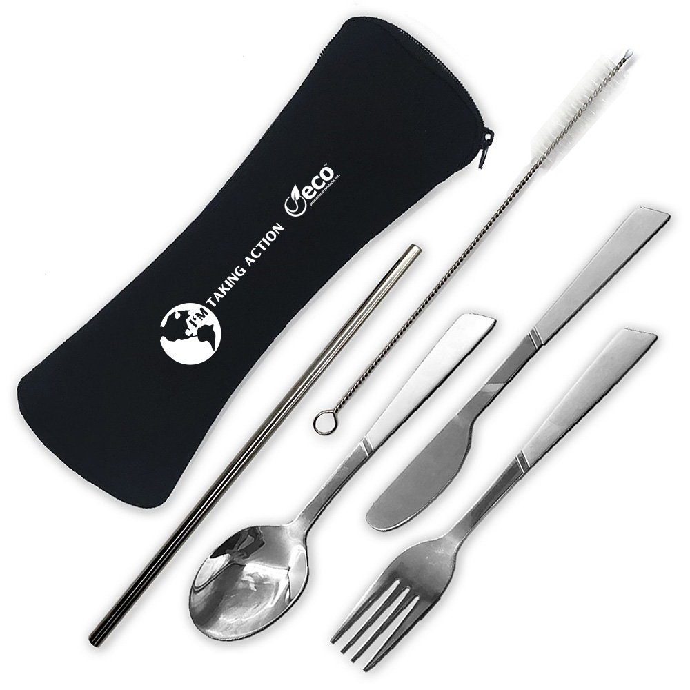 stainless steel utensils and straw set for Earth Day gifts