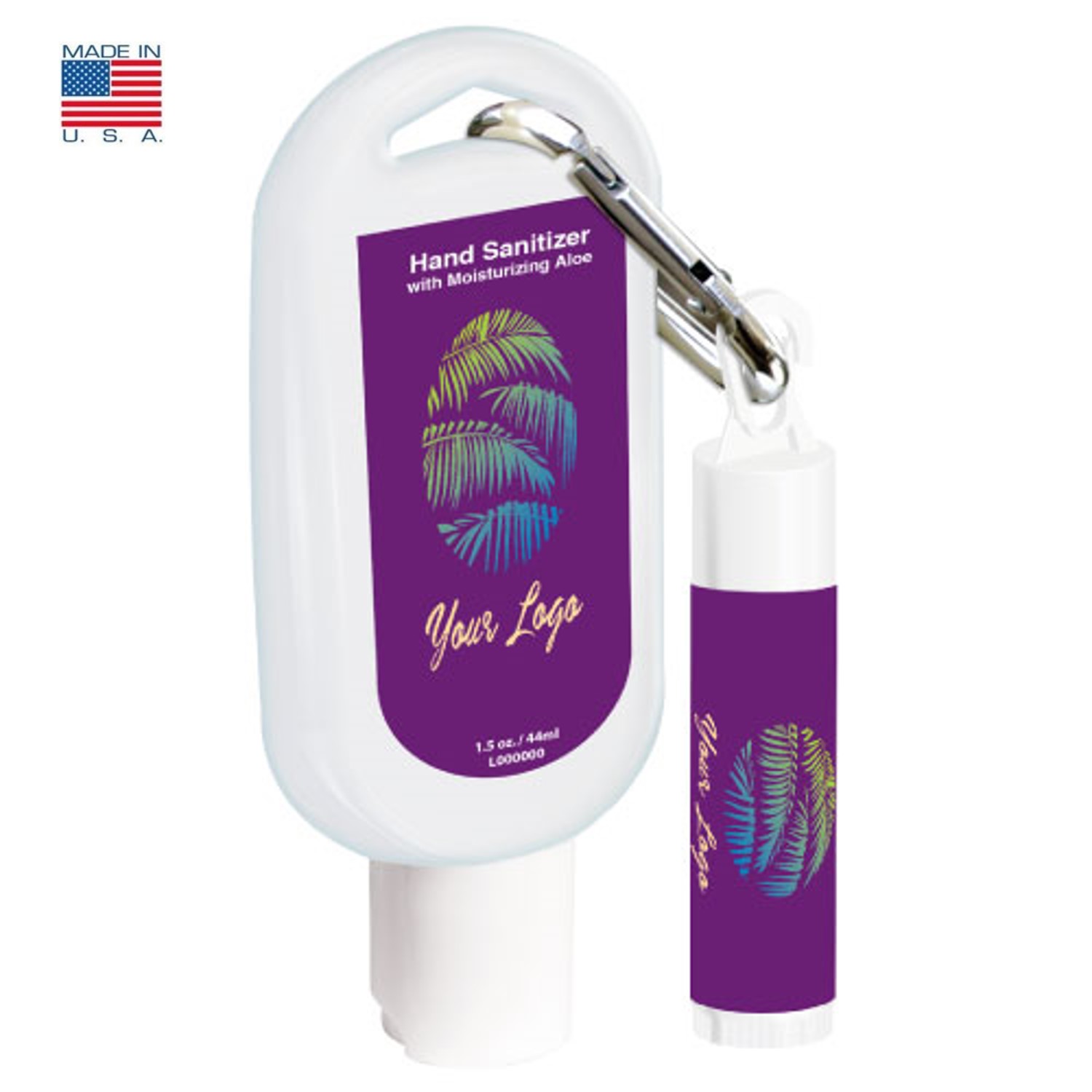 two-in-one hand sanitizer and lip balm in violet color
