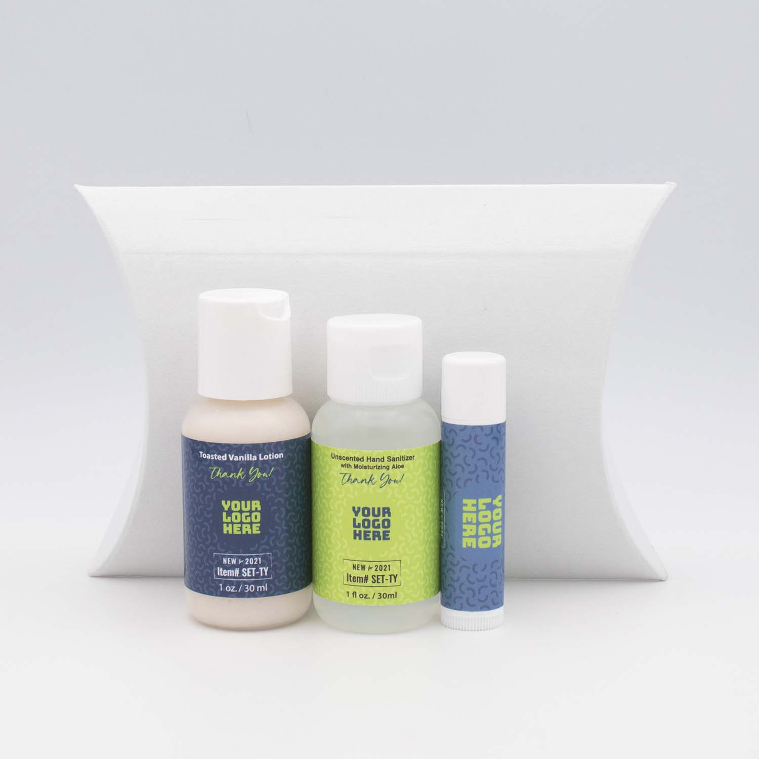 wellness set with lotion, lip balm, and sanitizer