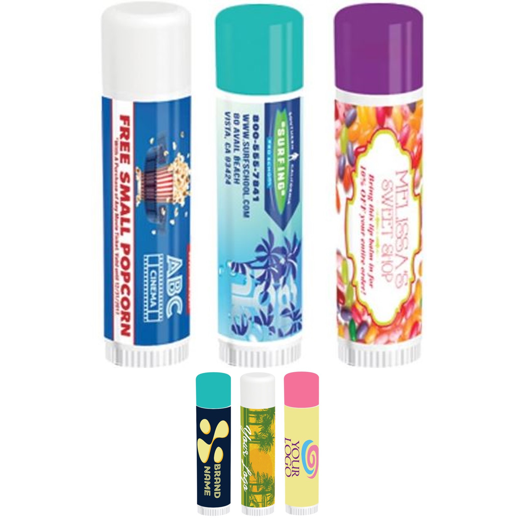 lip balm tubes in three different designs