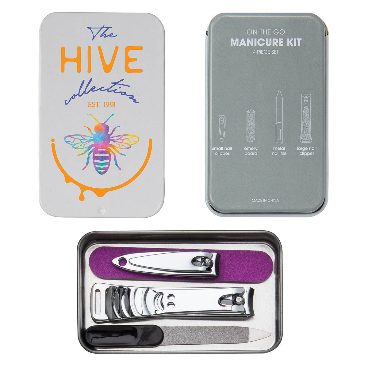 on-the-go mini travel manicure kit in a reusable metal tin