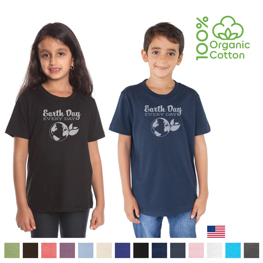 girl and boy wearing organic cotton t-shirts