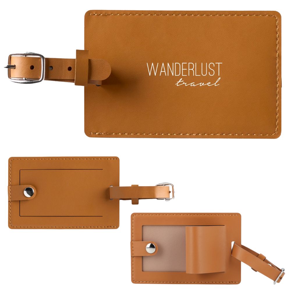  brown leather luggage tag with strap graduation swag