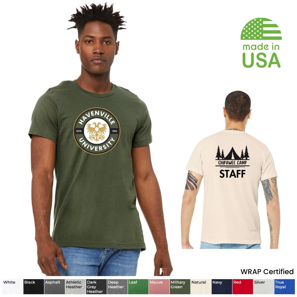 two men wearing green and cream unisex t-shirts