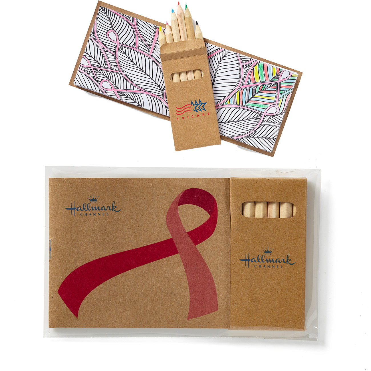 adult coloring book set with pink ribbon logo on packaging