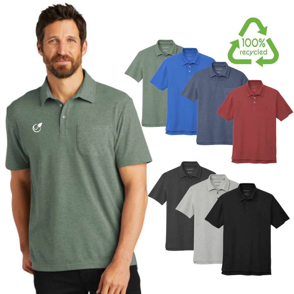 an wearing a green polo shirt with front pocket