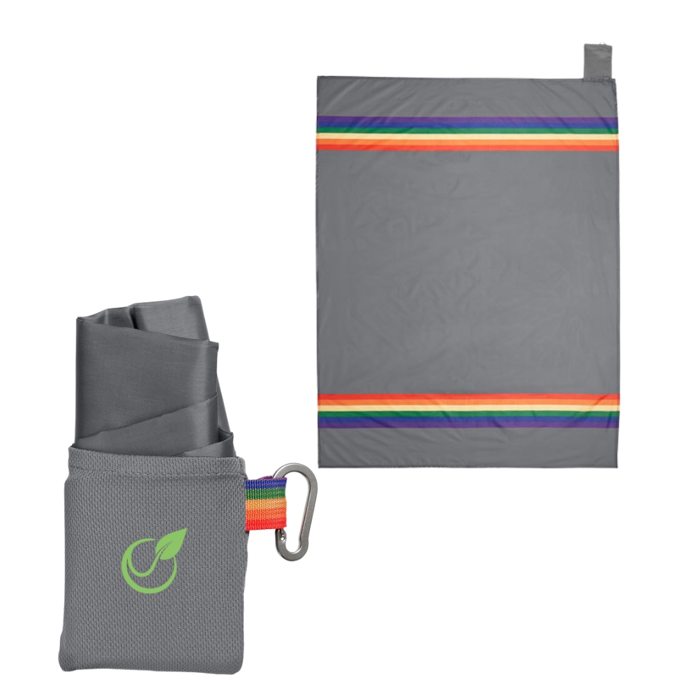 LGBTQ+ themed cozy recycled travel blanket, perfect for outdoor events and travel
