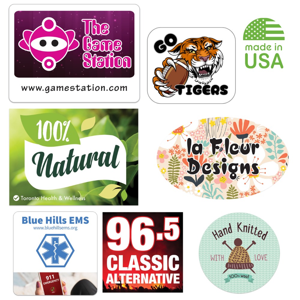 custom USA-made stickers in various shapes and designs